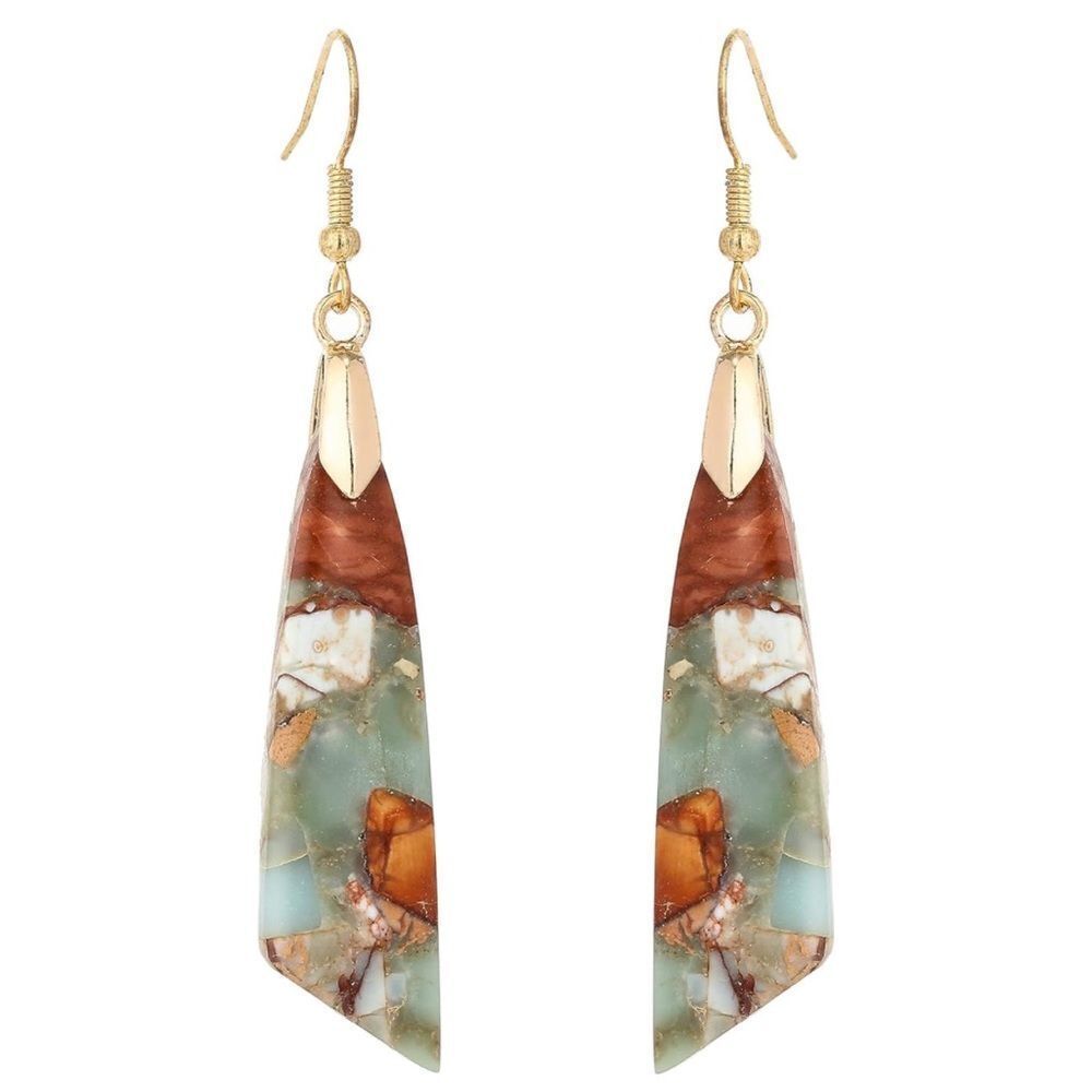 18k Yellow Gold With Natural Agalmatolite Stone French Wire Drop Hook Earrings